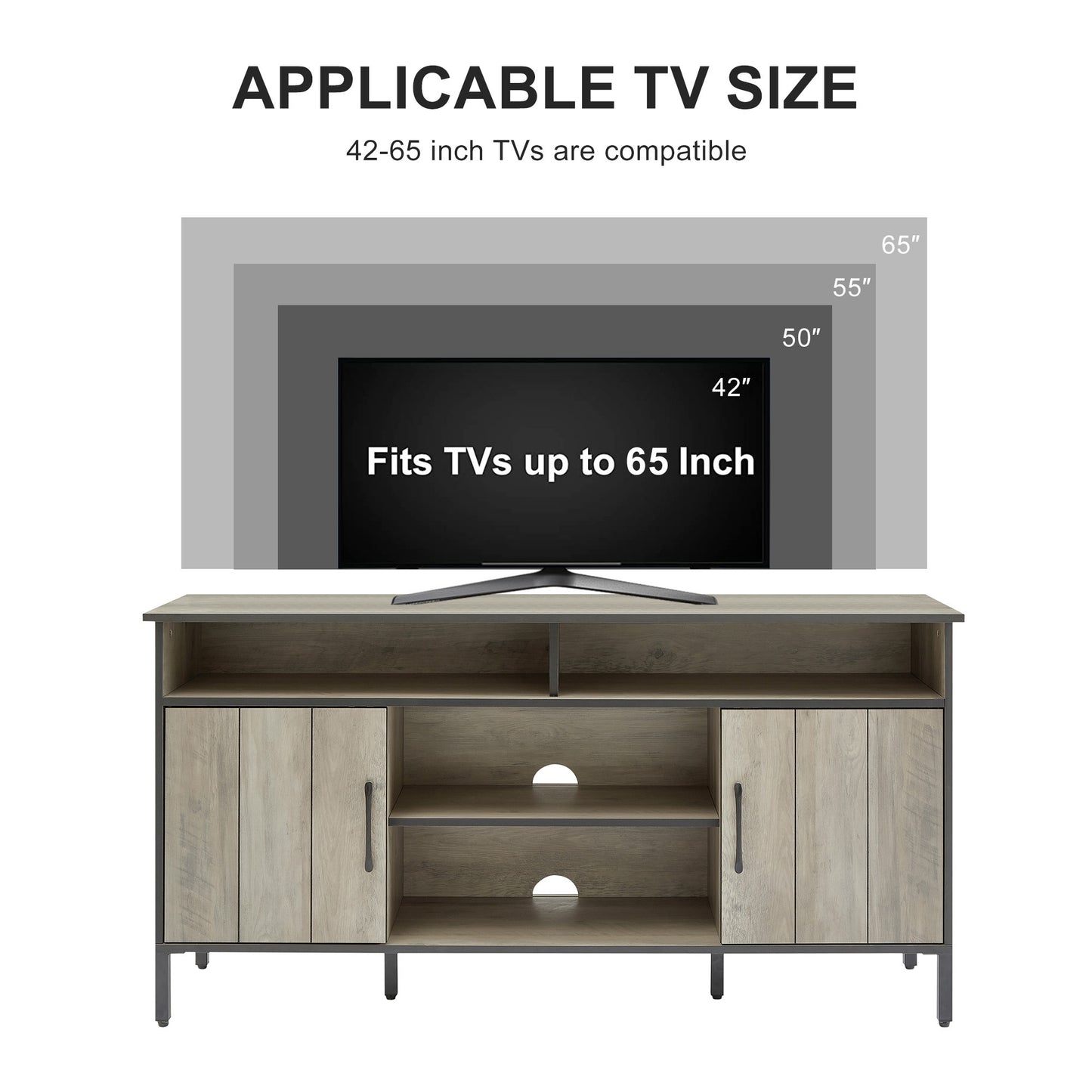 58-Inch Rustic Gray TV Stand and Media Entertainment Center Console with Ample Storage and Adjustable Dividers