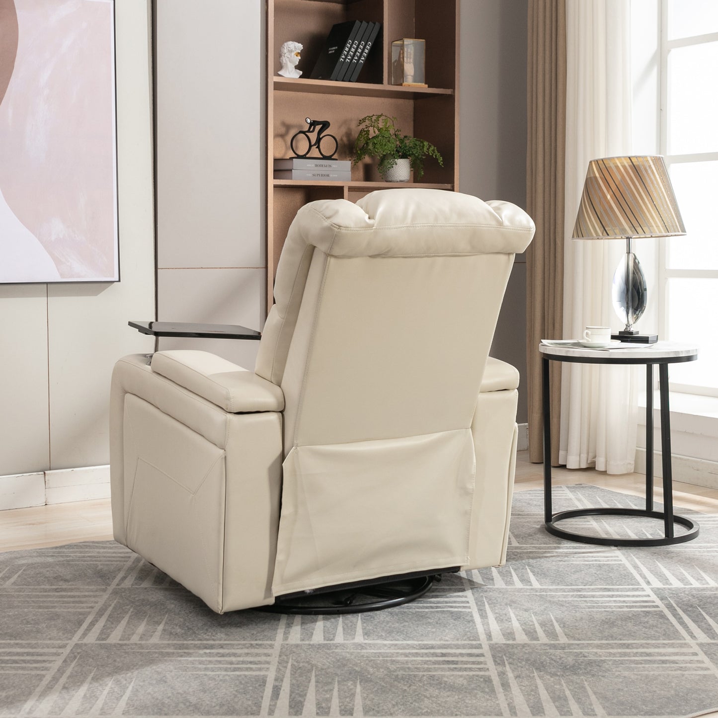 Power Recliner with Swivel, Cup Holder, USB Port, and Tray Table, White