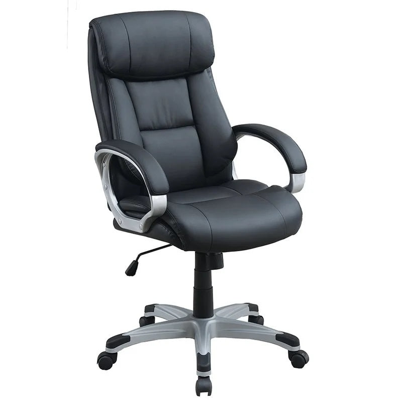 Classic 1pc Office Chair Black Color Cushioned Headrest Adjustable Work Silver Armrest