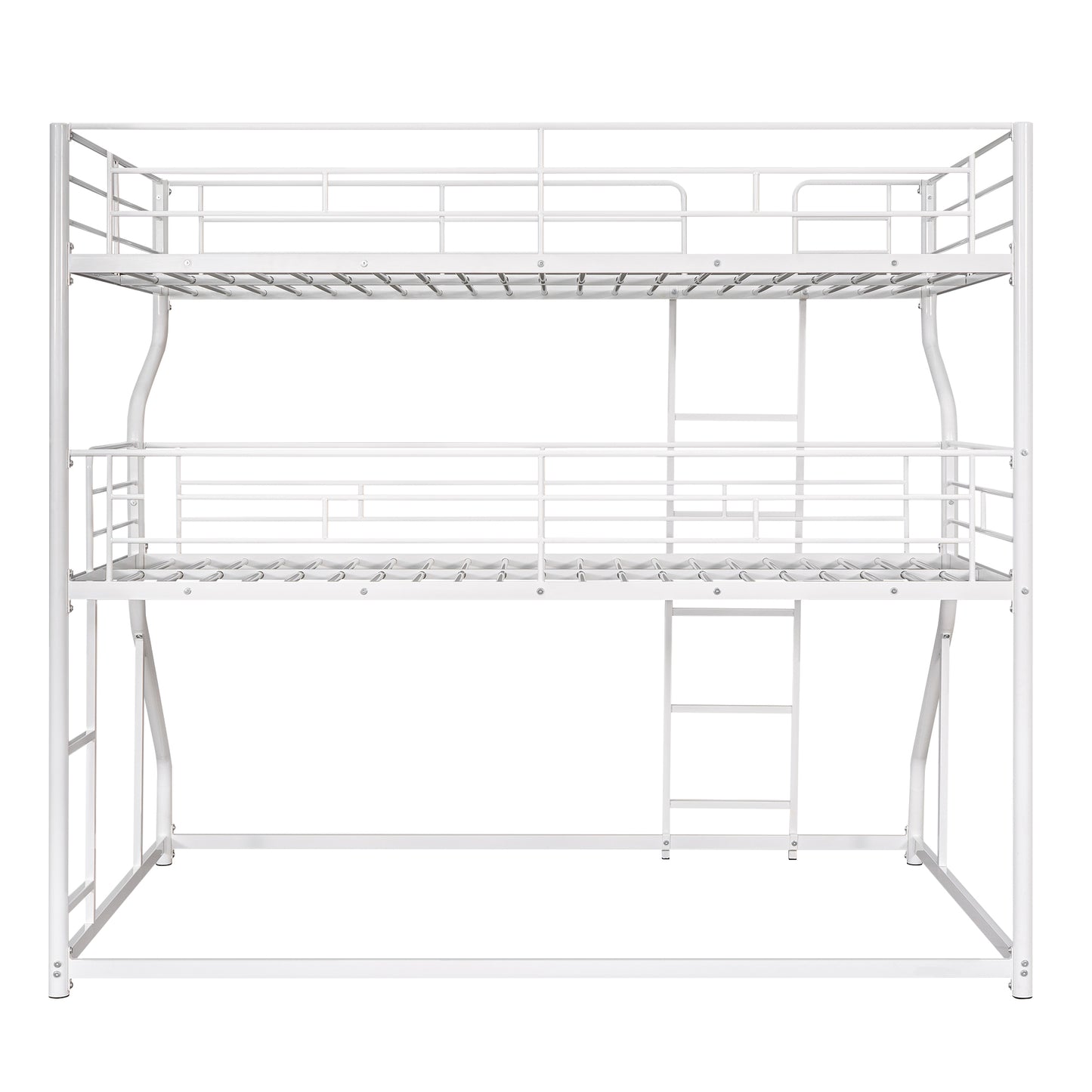 White Triple Bunk Bed Set with Full XL, Twin XL, and Queen Size Layers