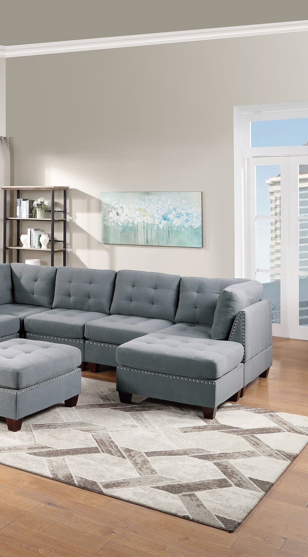 9-Piece Modular Sectional Sofa Set with Tufted Nail head Details