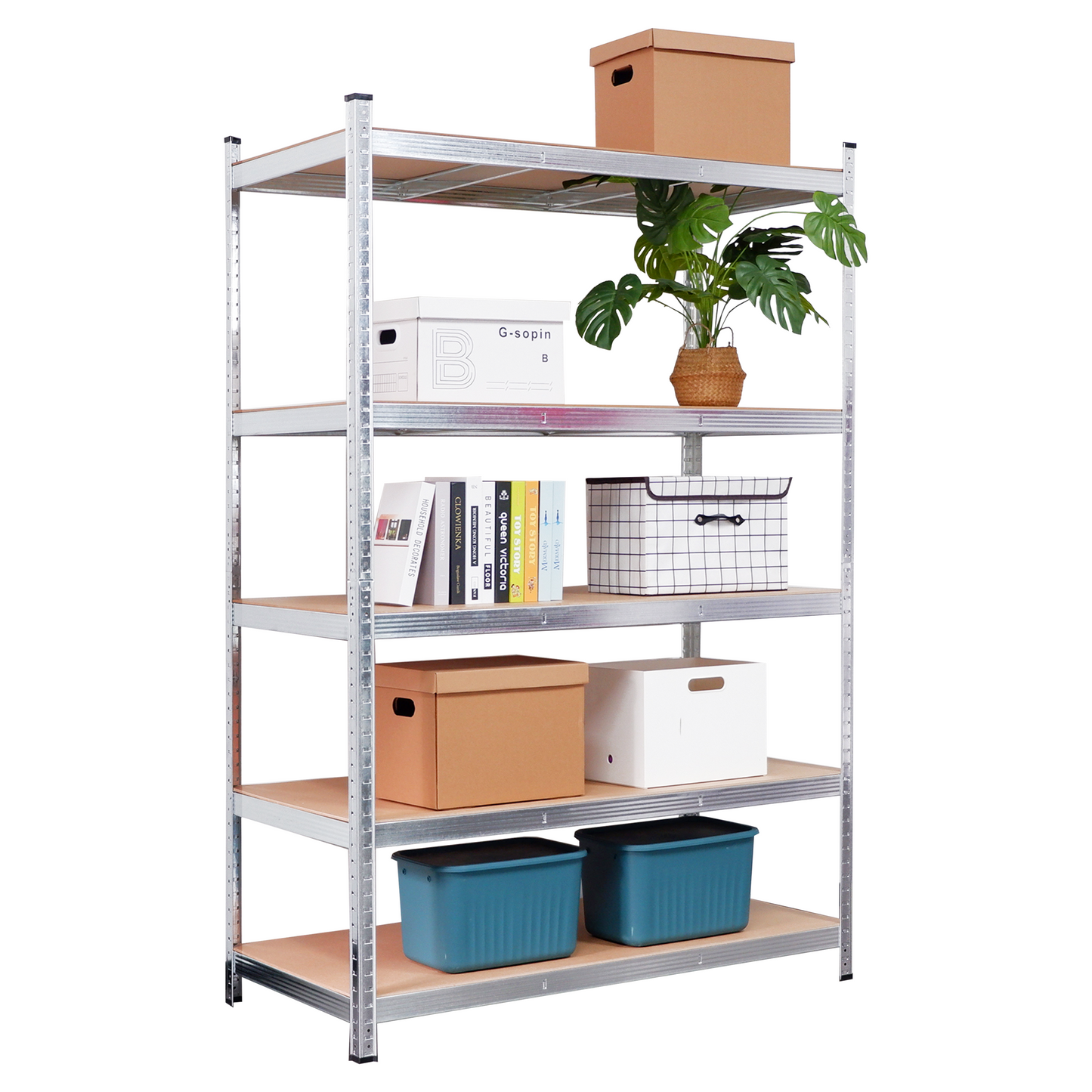 5-Tier Utility Shelves, Metal Storage Shelves Garage Shelving Unit Adjustable Garage Storage Shelves Storage Racks Heavy Duty Shed Shelving- Silver,49.2×23.6×71Inch