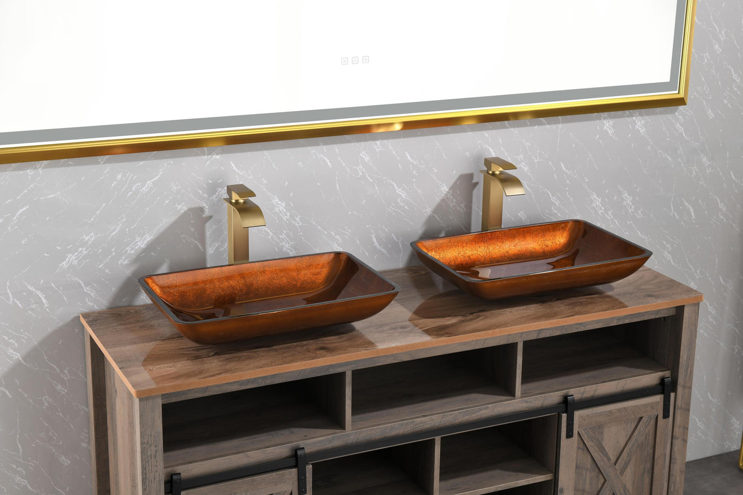 Luxurious Handmade Glass Vessel Sink Set in Deep Chocolate Brown Finish with Gold Accents