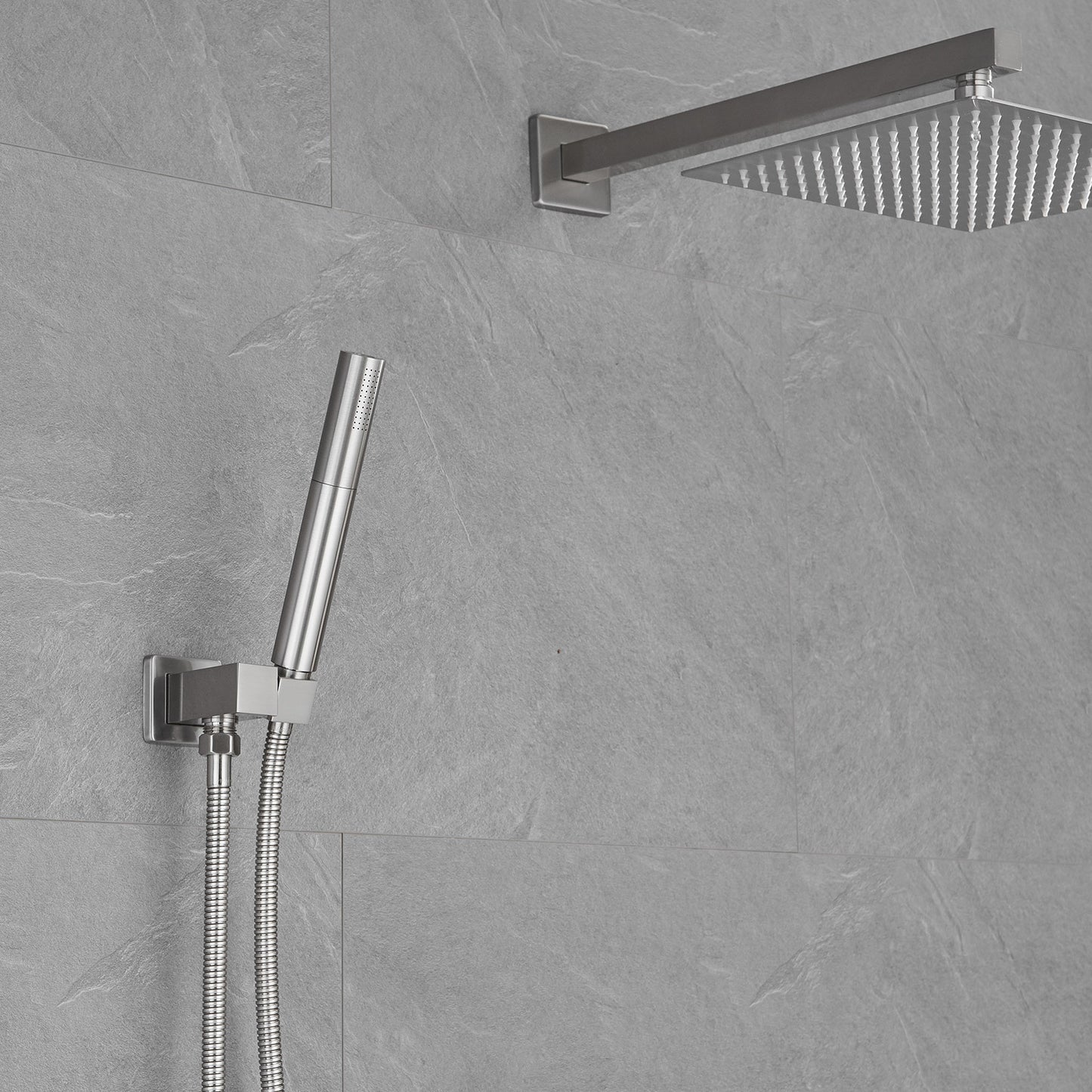 Full Coverage 2-Handle Brushed Nickel Shower System with Handheld Shower Kit