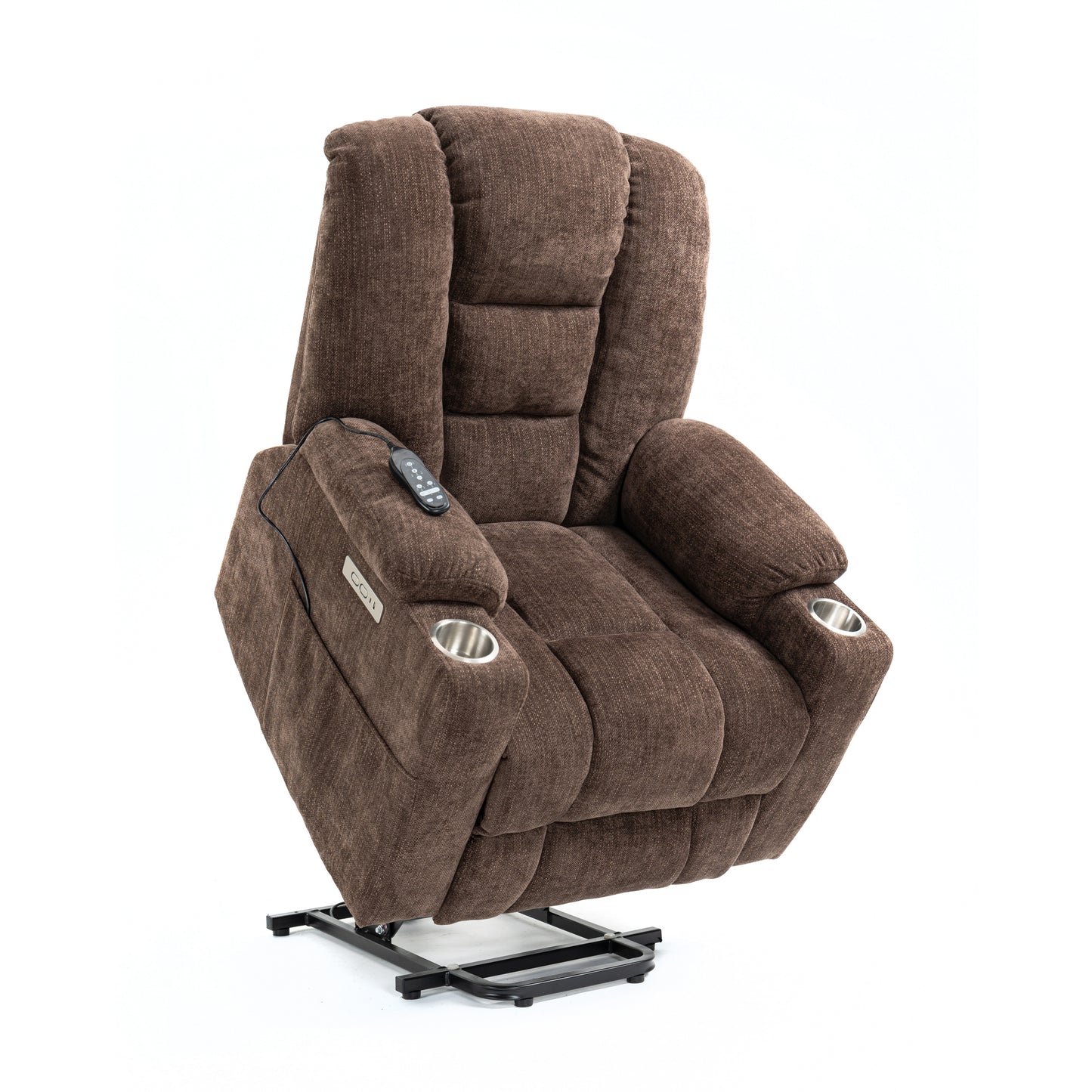 EMON'S Large Power Lift Recliner Chair with Massage and Heat, Overstuffed Wide Recliner with USB and Type C Ports, Brown