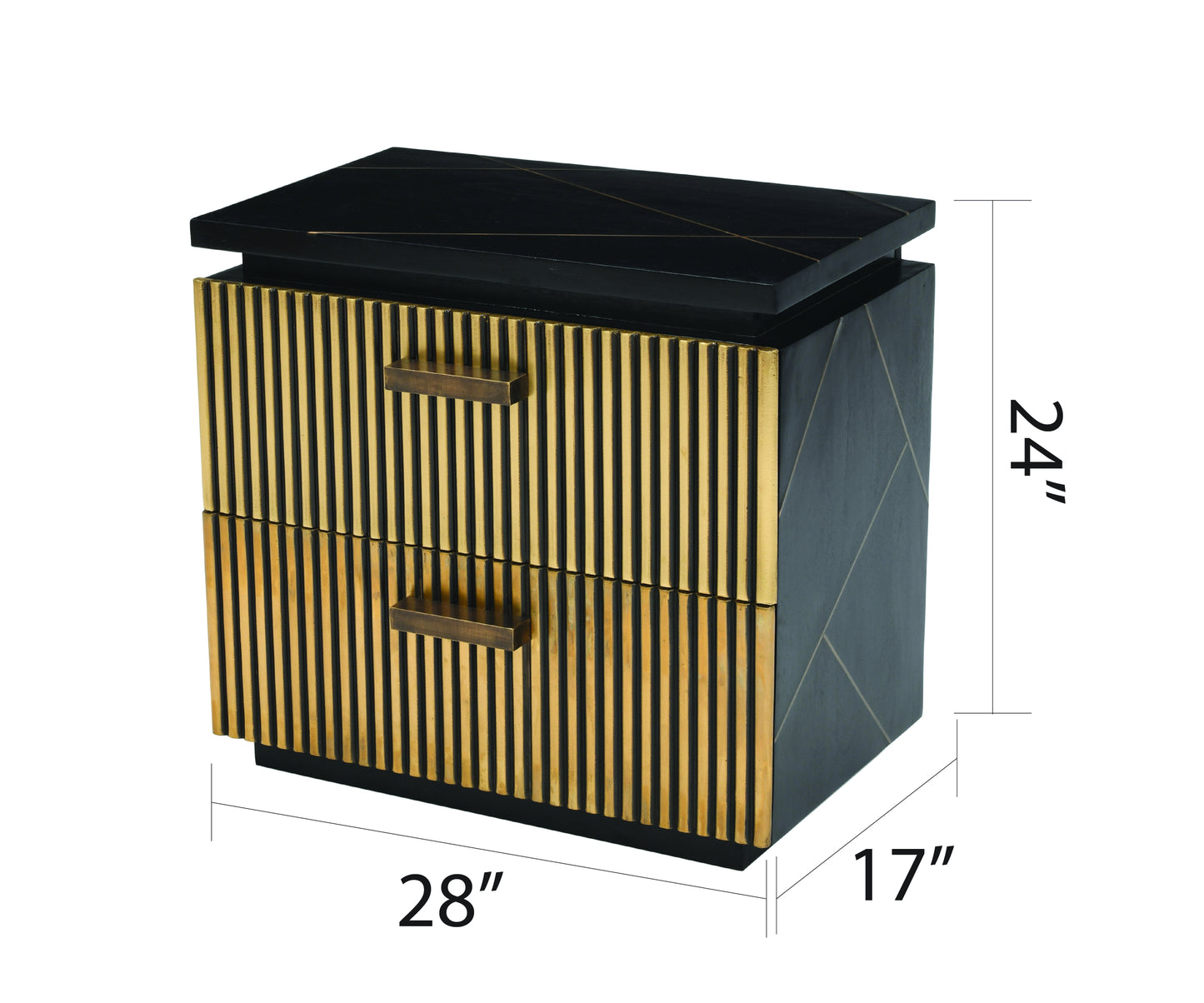 Allure Modern Style 2-Drawer Nightstand Made With Mango Wood and Finished with Brass Metal