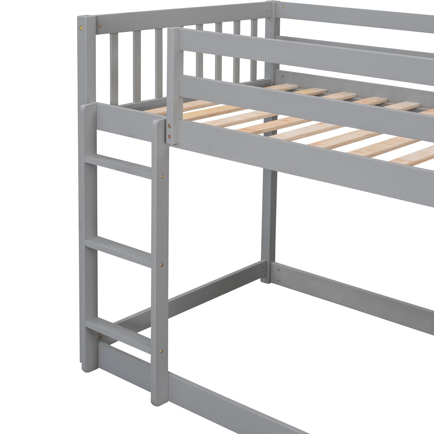 Space-Saving Gray Twin Bunk Bed with Storage and Built-in Shelves for Twin over Twin Configuration