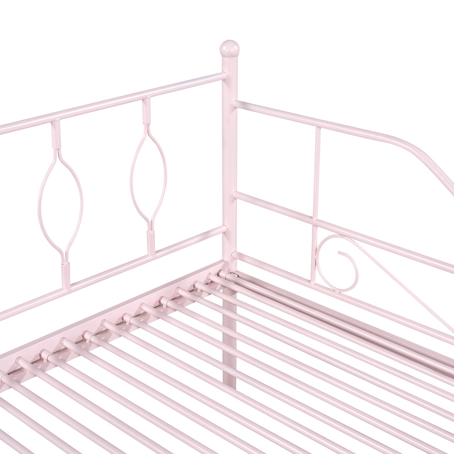 Twin Size Metal Daybed with Trundle, Daybed with Slat No Box required Pink