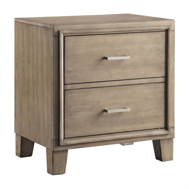 Simple Casual 1pc Nightstand Gray Color Solid wood Bedroom Furniture Contemporary Look Nightstand Nickel Bar Pull