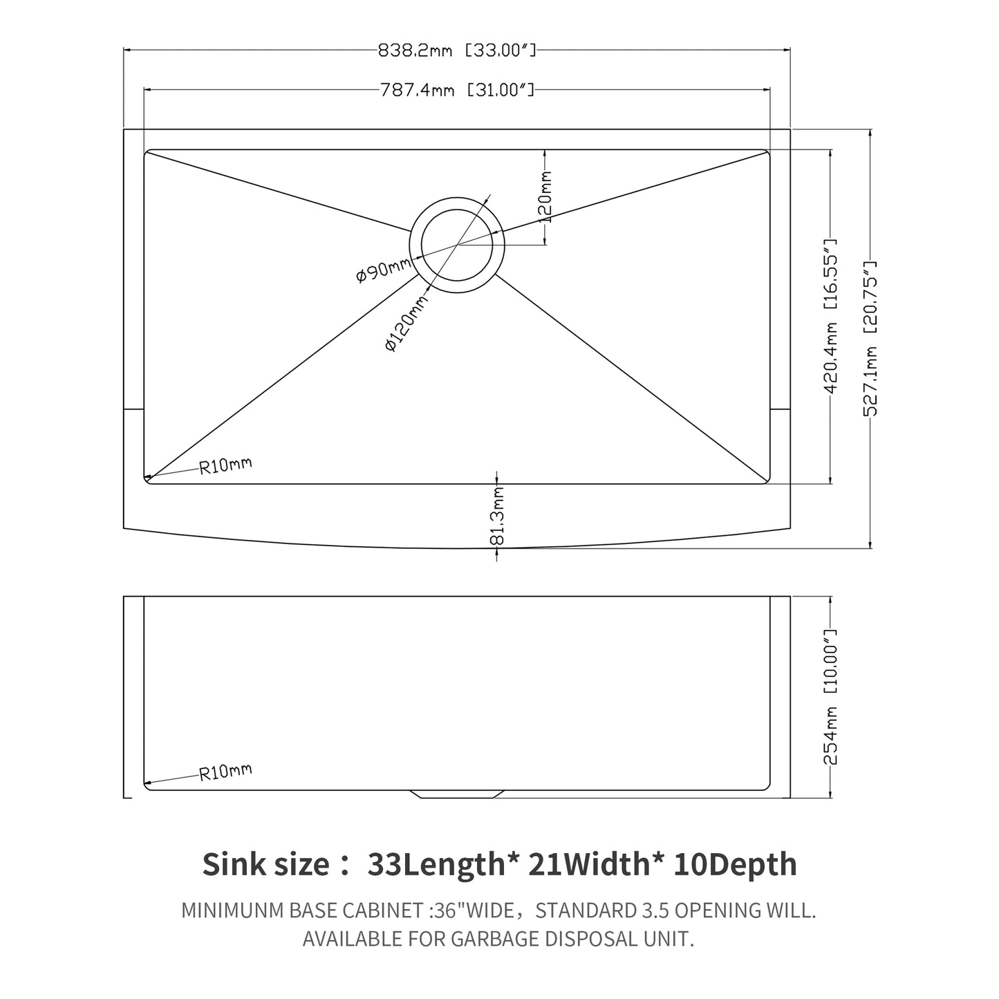 33-inch Gunmetal Black Stainless Steel Farmhouse Kitchen Sink with Noise Reduction and Efficient Drainage