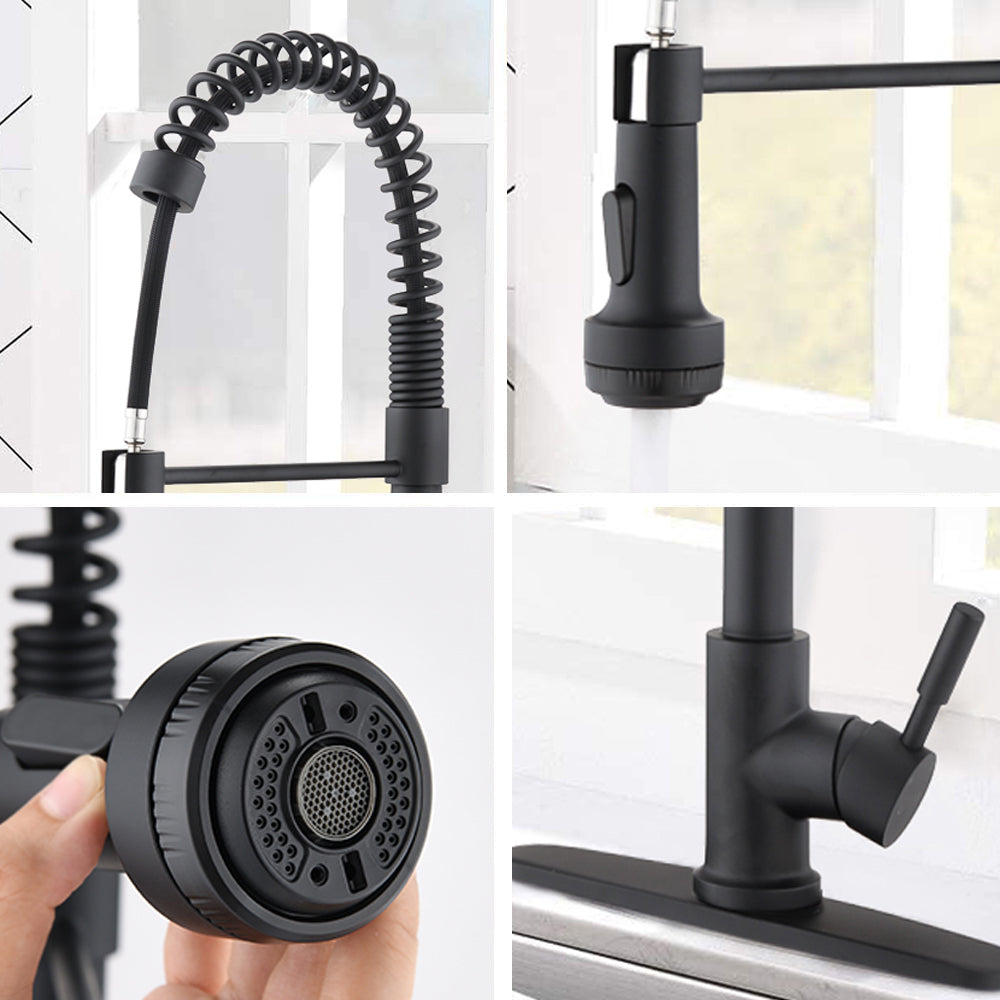 Single Handle Single Lever Pull Down Sprayer Spring Kitchen Sink Faucet Matte Black