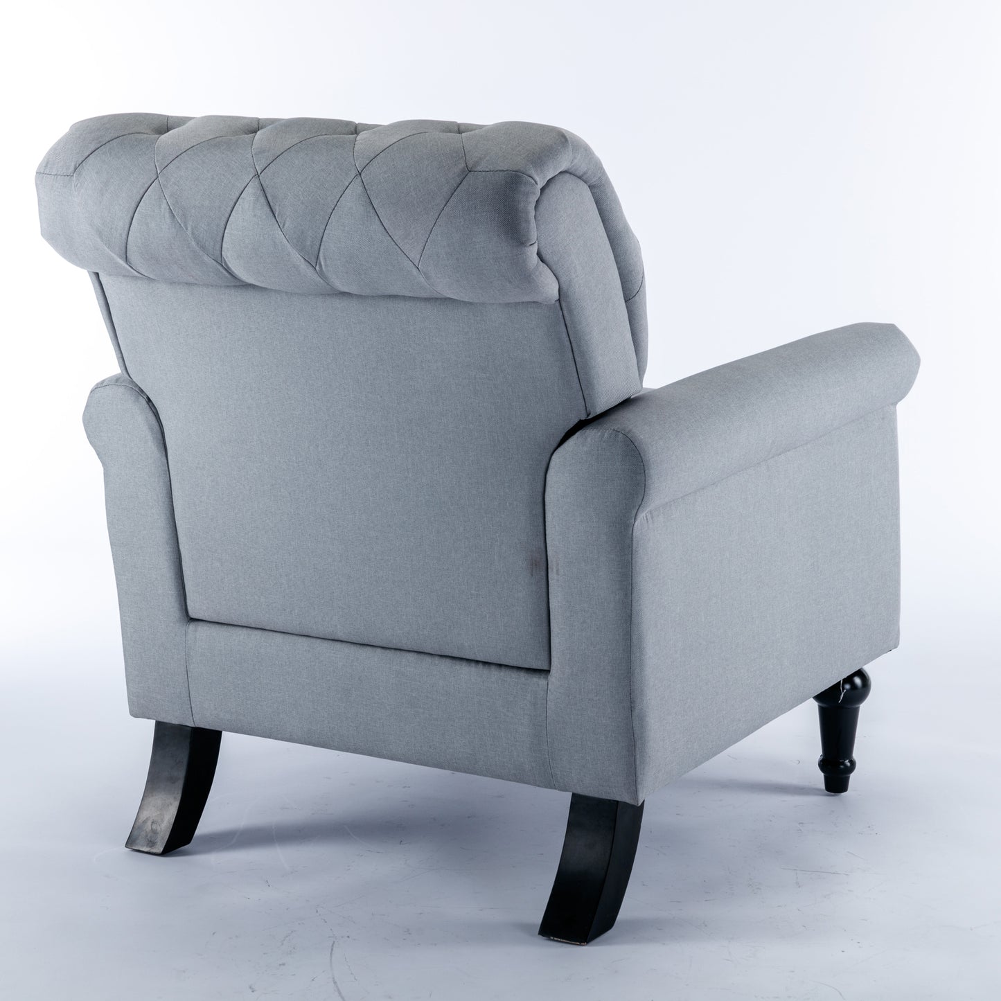 Accent Chairs for Bedroom, Midcentury Modern Accent Arm Chair for Living Room, Linen Fabric Comfy Reading Chair, Tufted Comfortable Sofa Chair, Upholstered Single Sofa, Light Grey