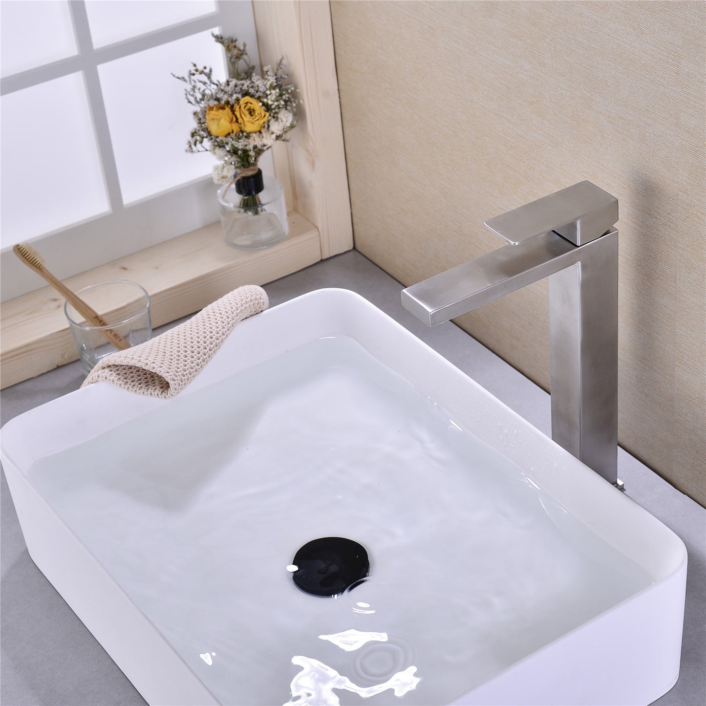 Stylish Brushed Nickel Single Lever Bathroom Sink Faucet