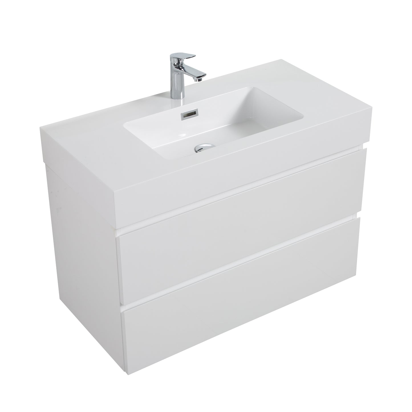 Alice 36" White Bathroom Vanity with Sink, Large Storage Wall Mounted Floating Bathroom Vanity for Modern Bathroom, One-Piece White Sink Basin without Drain and Faucet