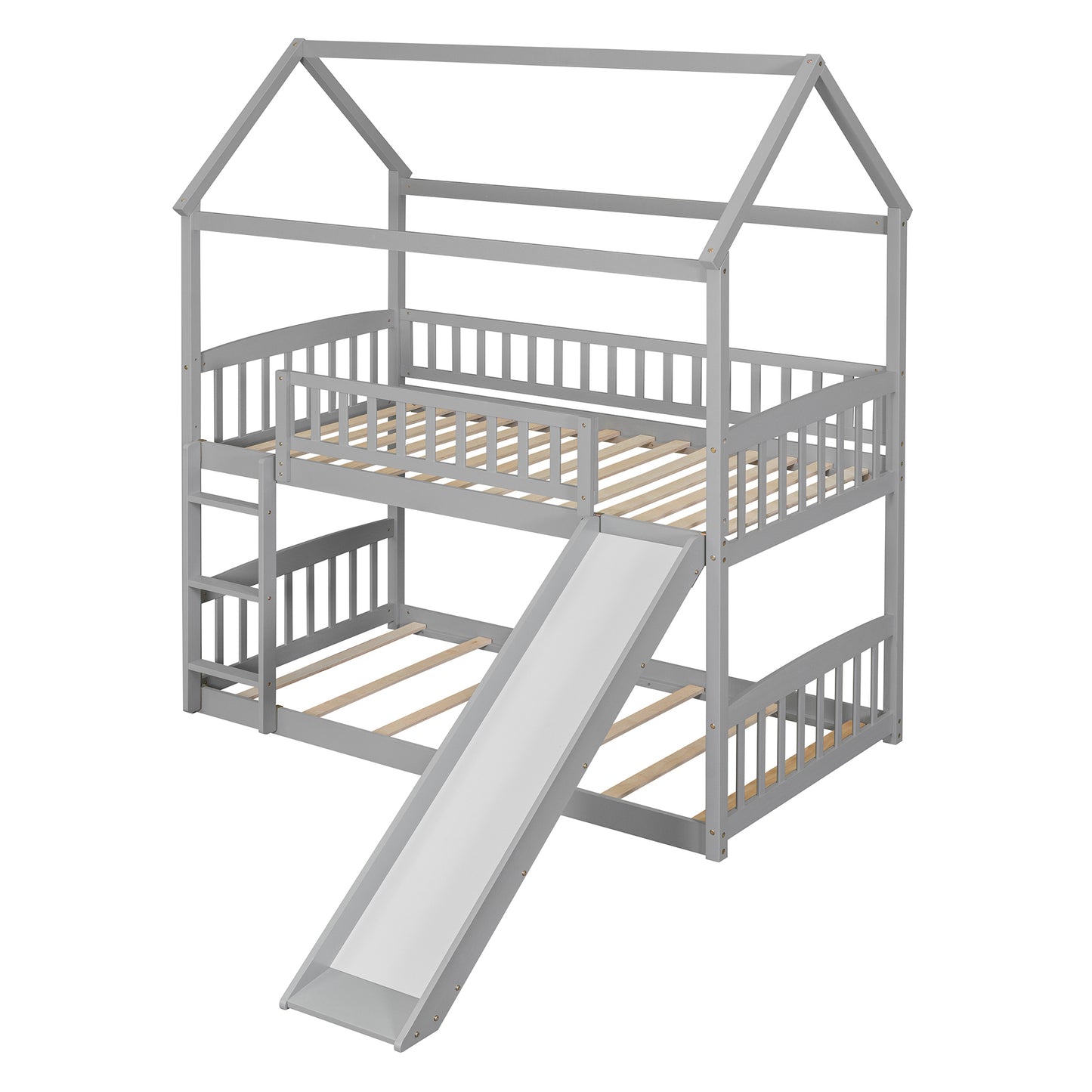 Bunk Bed with Playhouse Design and Slide