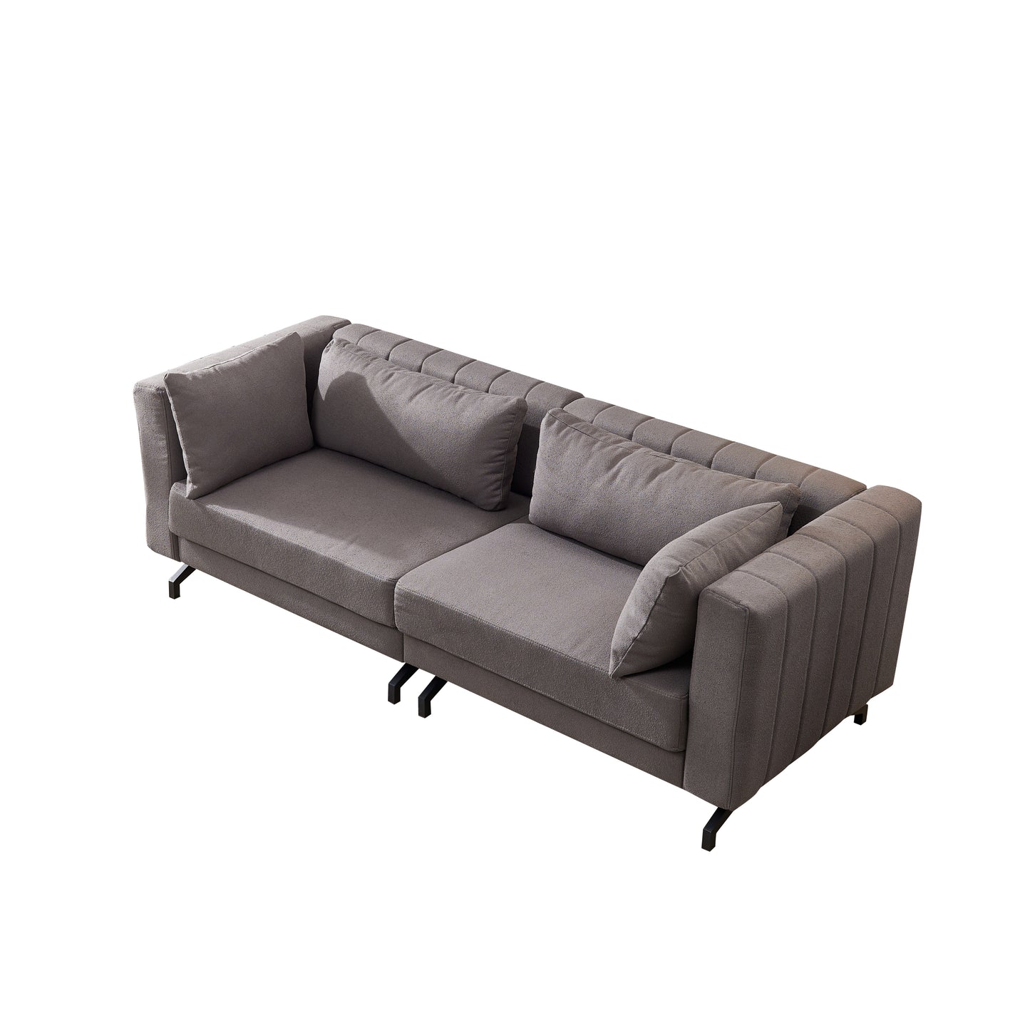 Living  Room  Sofa Couch with Metal Legs Grey Fabric