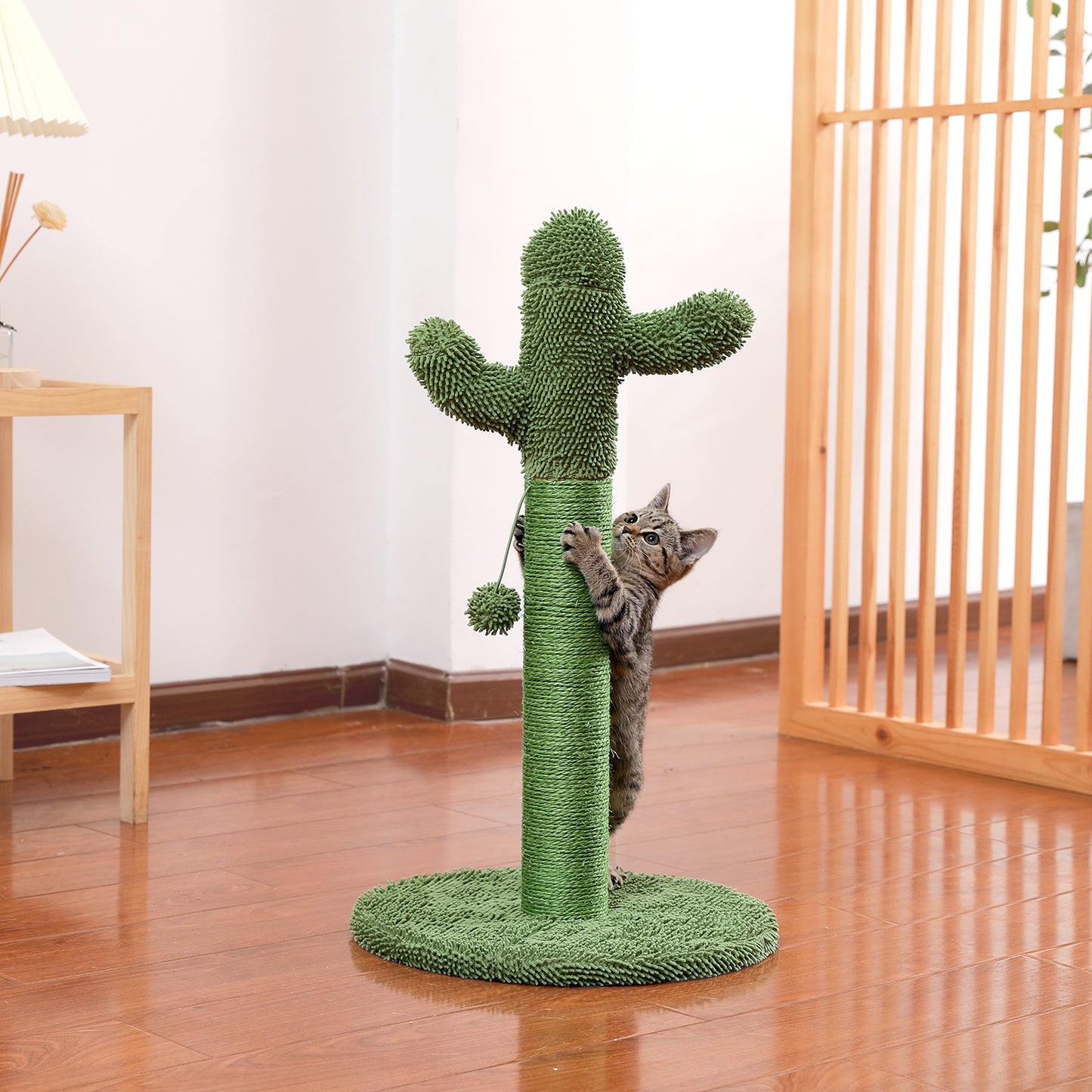 Cactus Cat Scratching Post with Natural Sisal Ropes, Interactive Ball, Cat Scratcher for Cats and Kittens Green