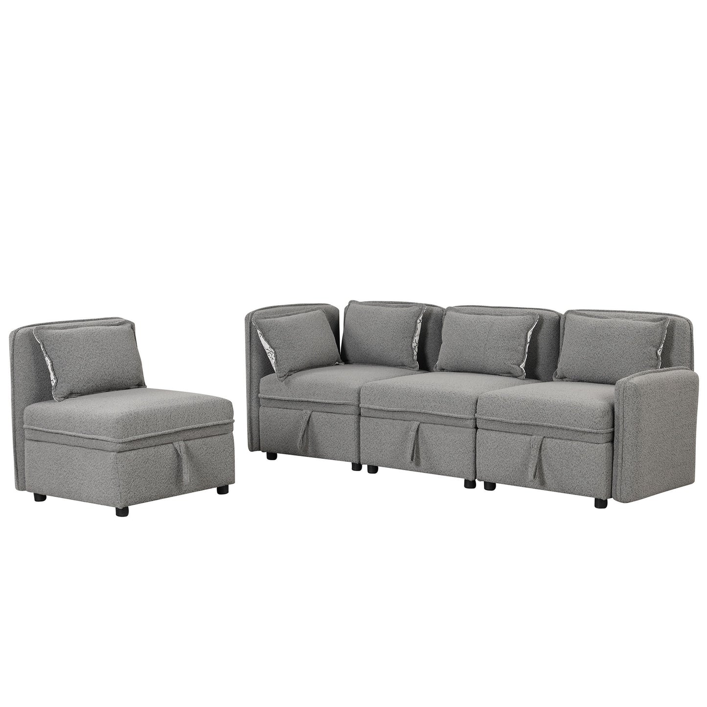 Convertible Modular Minimalist Sectional Sofa with Storage and 5 Pillows