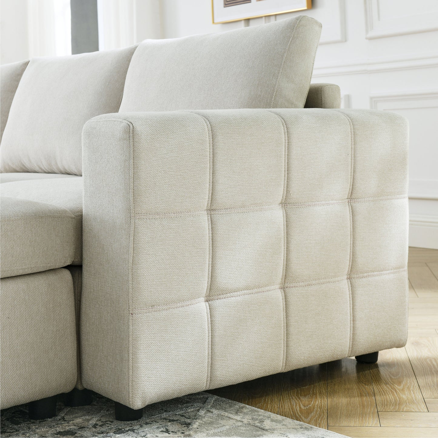 Modular L-Shaped Sectional Sofa with Ottoman for Modern Living Spaces.