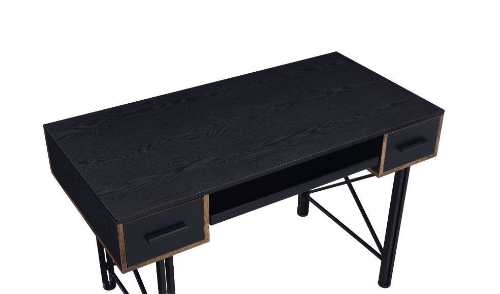 Black Finish Industrial Style Computer Desk with Storage Drawers