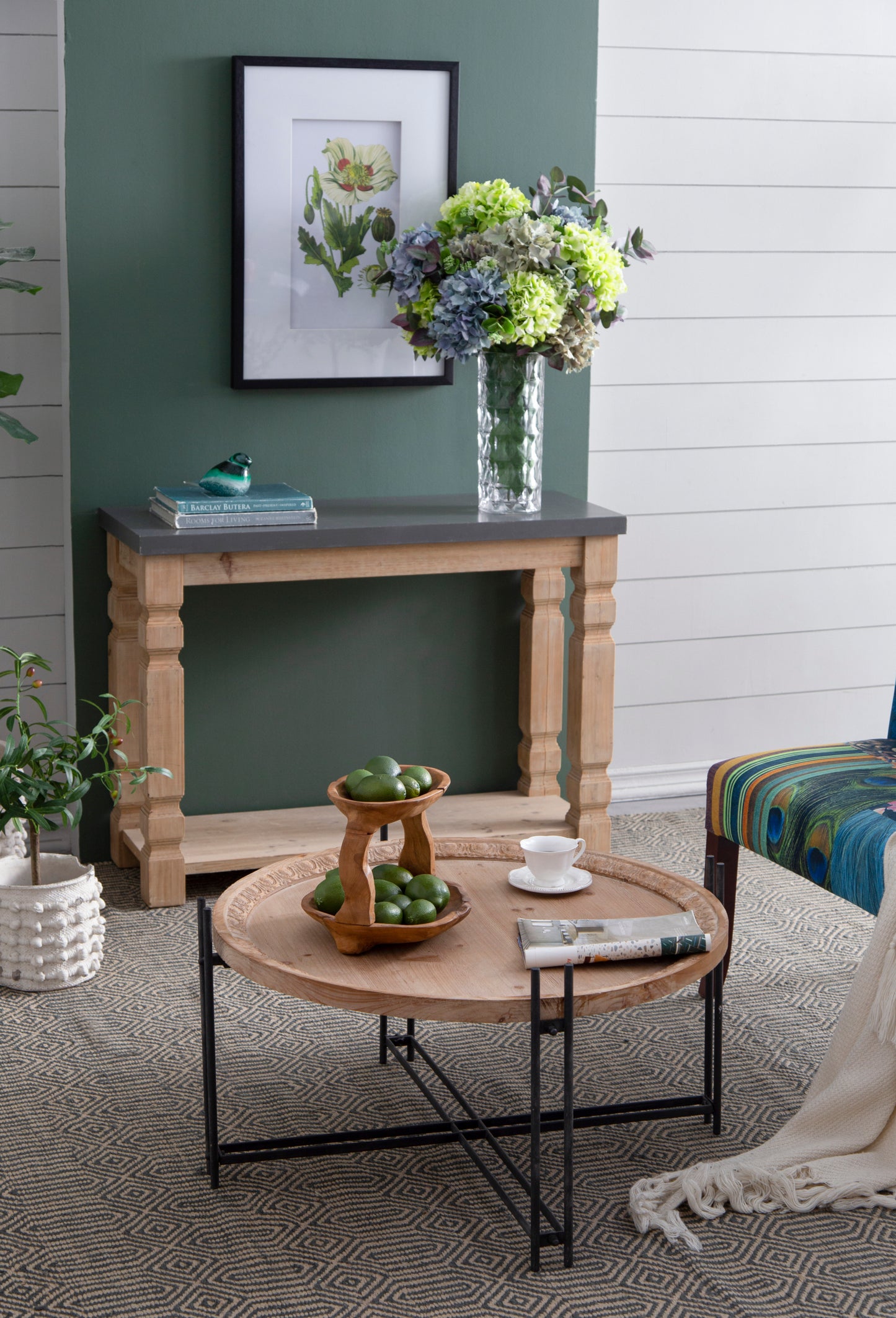 Round Wooden Coffee Table with Modern Metal Legs