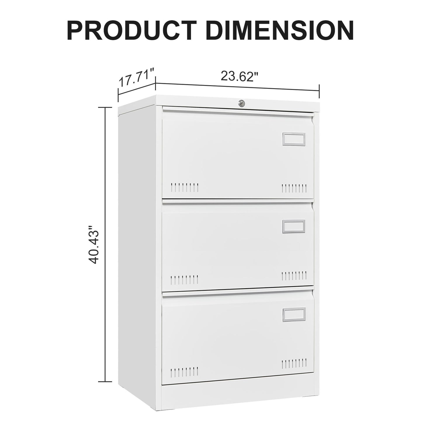 Lockable White Metal 3-Drawer Lateral File Cabinet for Office