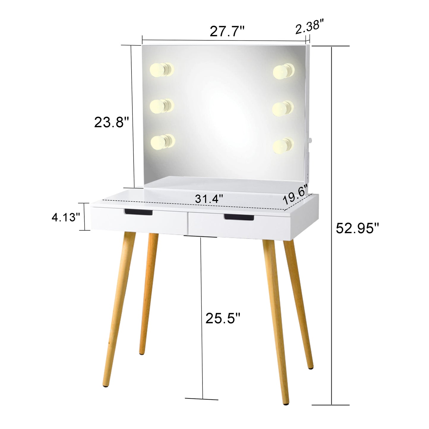 Wooden Vanity Table Makeup Dressing Desk with LED Light,White