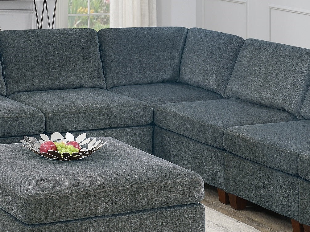 Luxurious Grey Chenille Modular Sectional Sofa Set with Ottoman