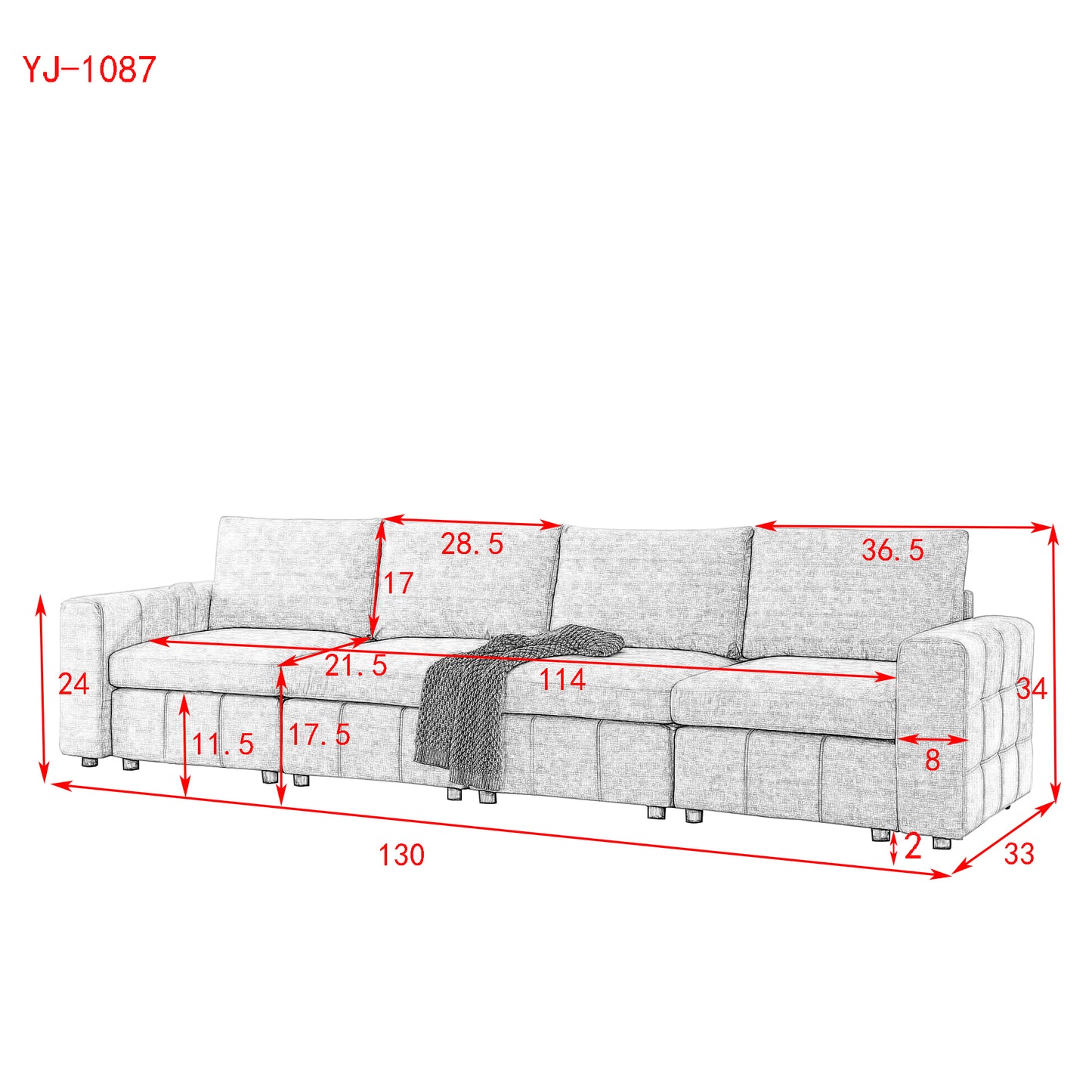 3-Seat Upholstered Modular Sofa Option