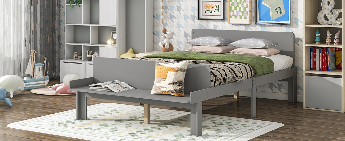 Full Bed with Footboard Bench,Grey