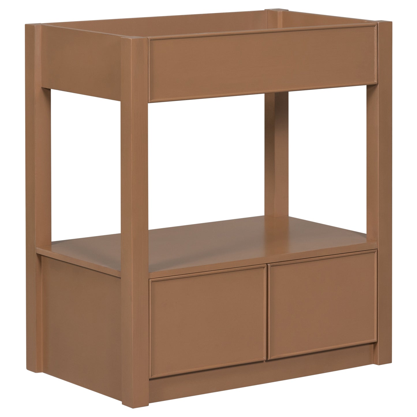 30" Bathroom Vanity without Sink Top, Cabinet Base Only, Open Storage Shelf and Two Drawers, Brown