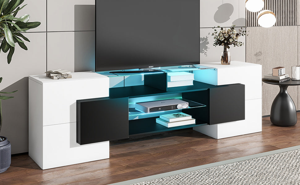 Innovative LED Glass TV Stand with High Gloss Finish and Versatile Storage Options