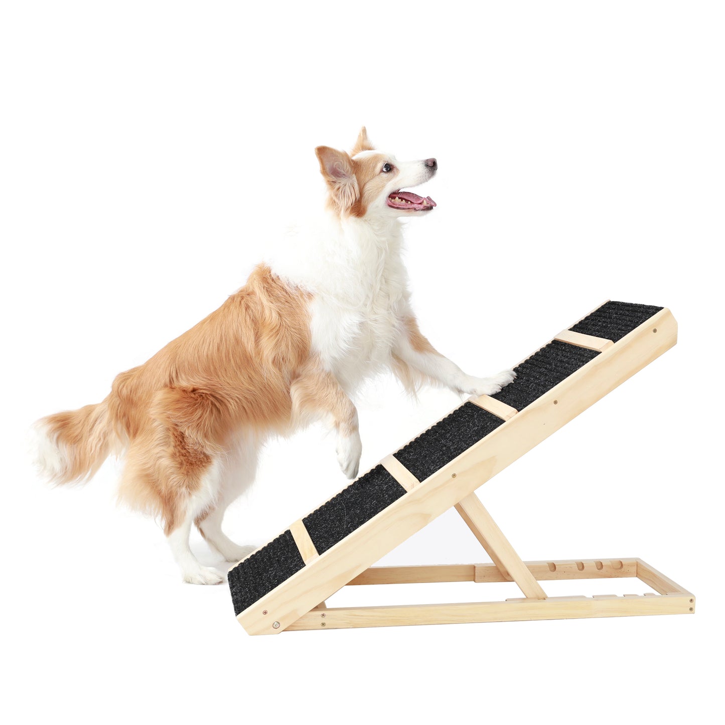 Tall Adjustable Pet Ramp, Folding Portable Wooden Dog Cat Ramp, Non-Slip Paw Traction Surface Dog Step for Car, SUV, Bed, Couch, Adjustable Height from 9.3" to 24"