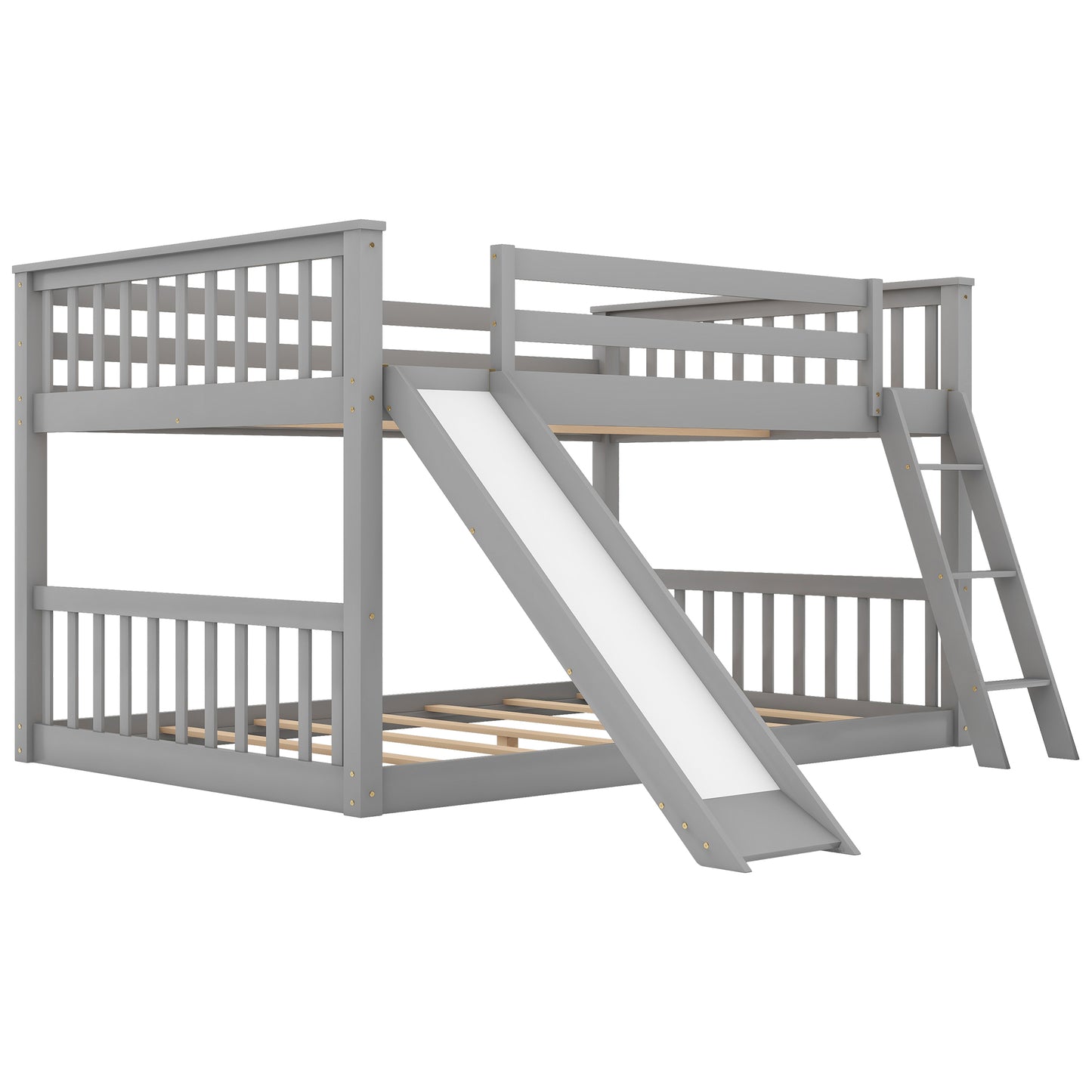 Gray Full Bunk Bed with Slide, Reversible Ladder, and Modern Design