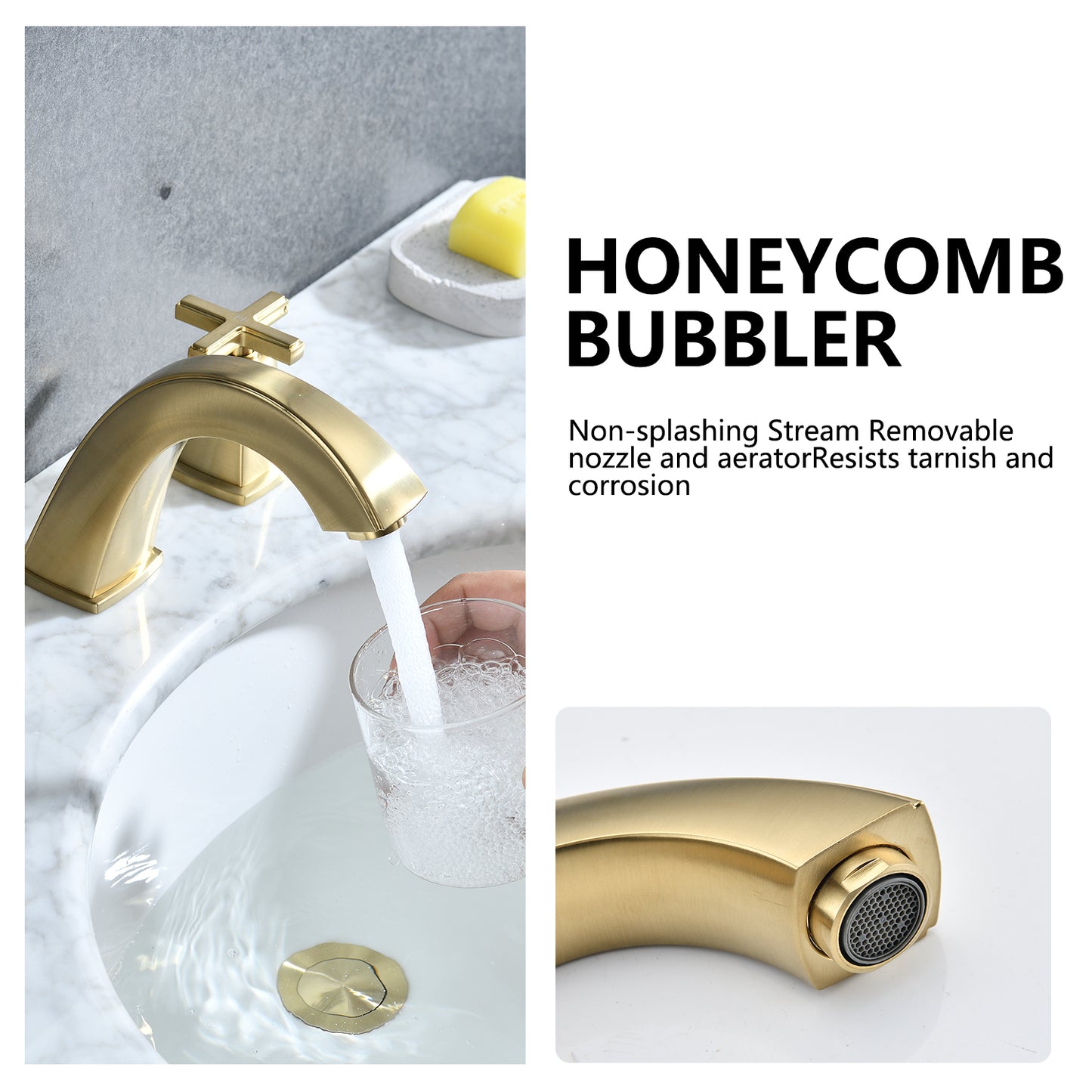 Luxury Brushed Gold Widespread Bathroom Faucet with 2 Handles and Drain Assembly