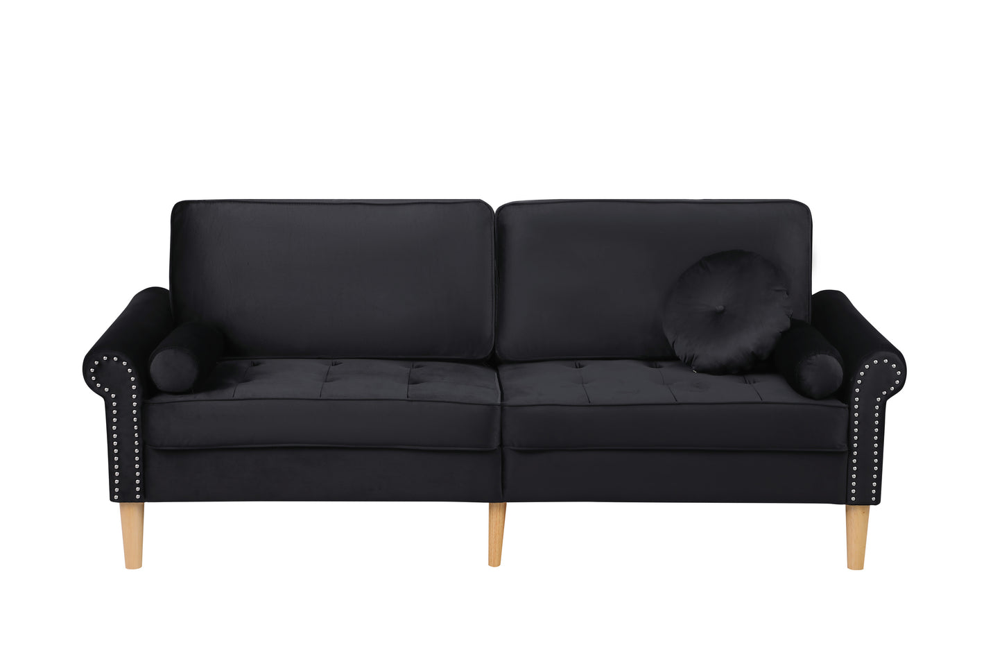 Living Room Sofa,3-Seater Sofa , with  Copper Nail on Arms ,Three Pillow,Black