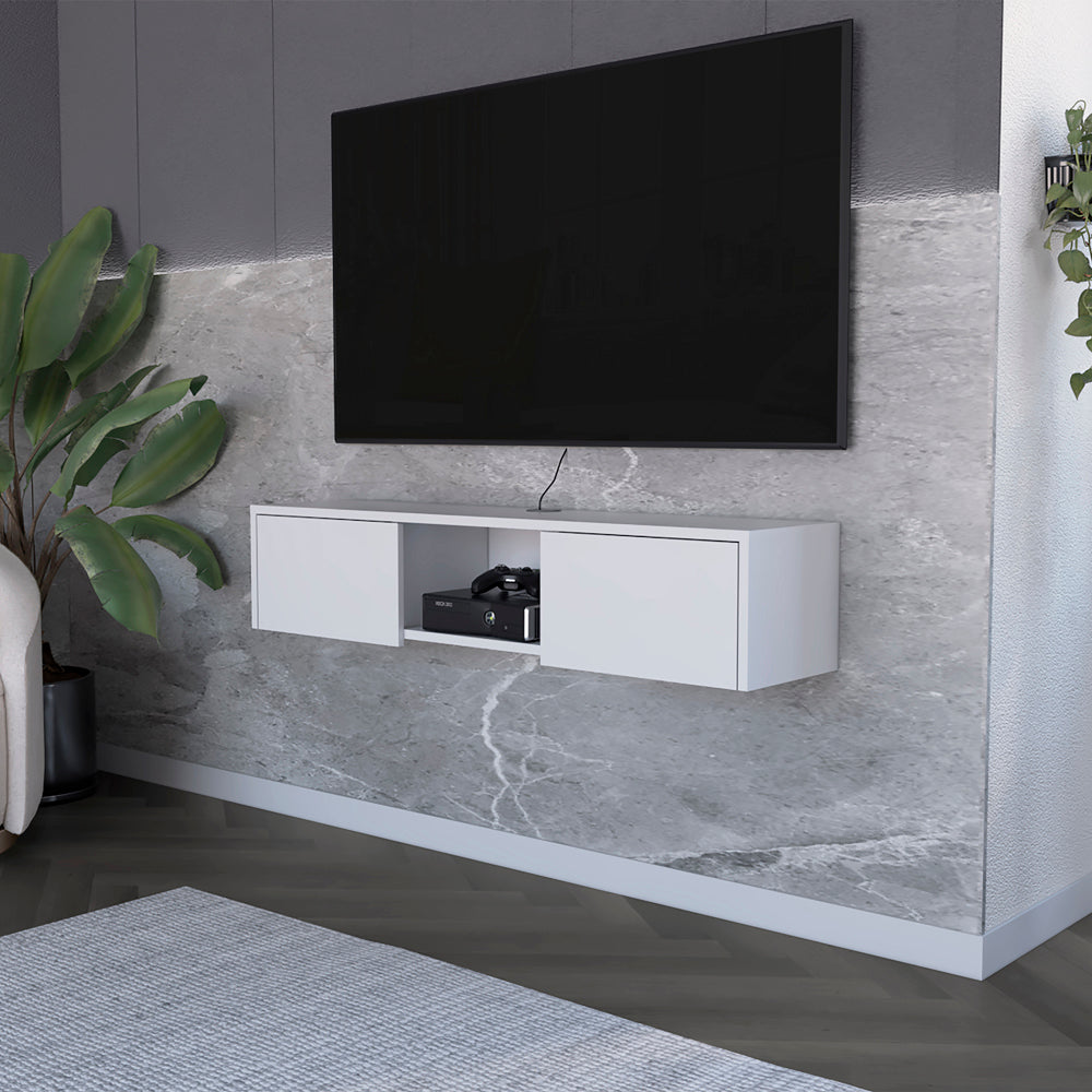 Elegant White TV Stand with Wall-Mount Design and Spacious Storage - Watson Series