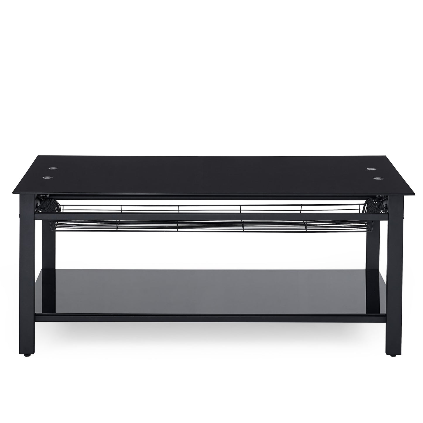 Black Lift Coffee Table with Hidden Storage Shelves and Tempered Glass Top Dining Table