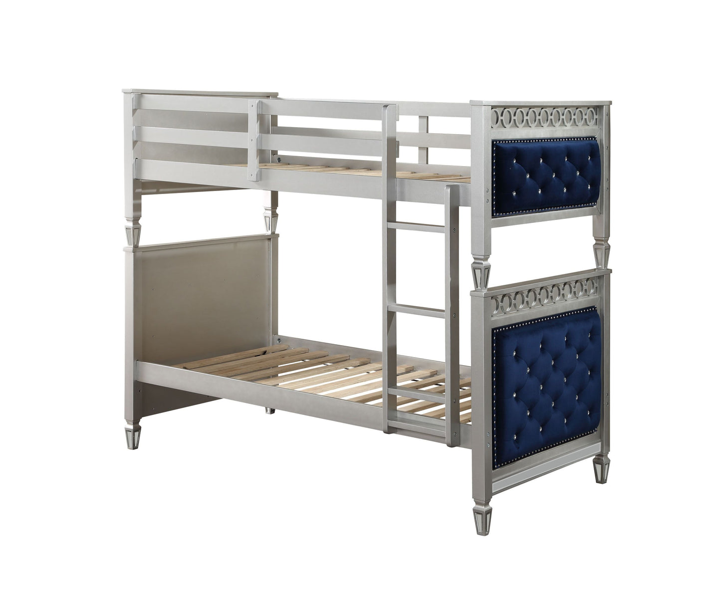 Royal Blue Velvet Bunk Bed with Twin Trundle