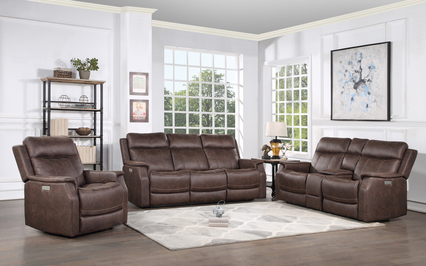 Contemporary Walnut Leatherette Recliner with USB Charging and Dual-Power Adjustment