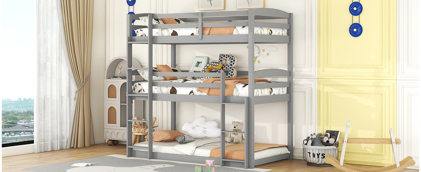 Gray Stain Triple Tier Bunk Bed