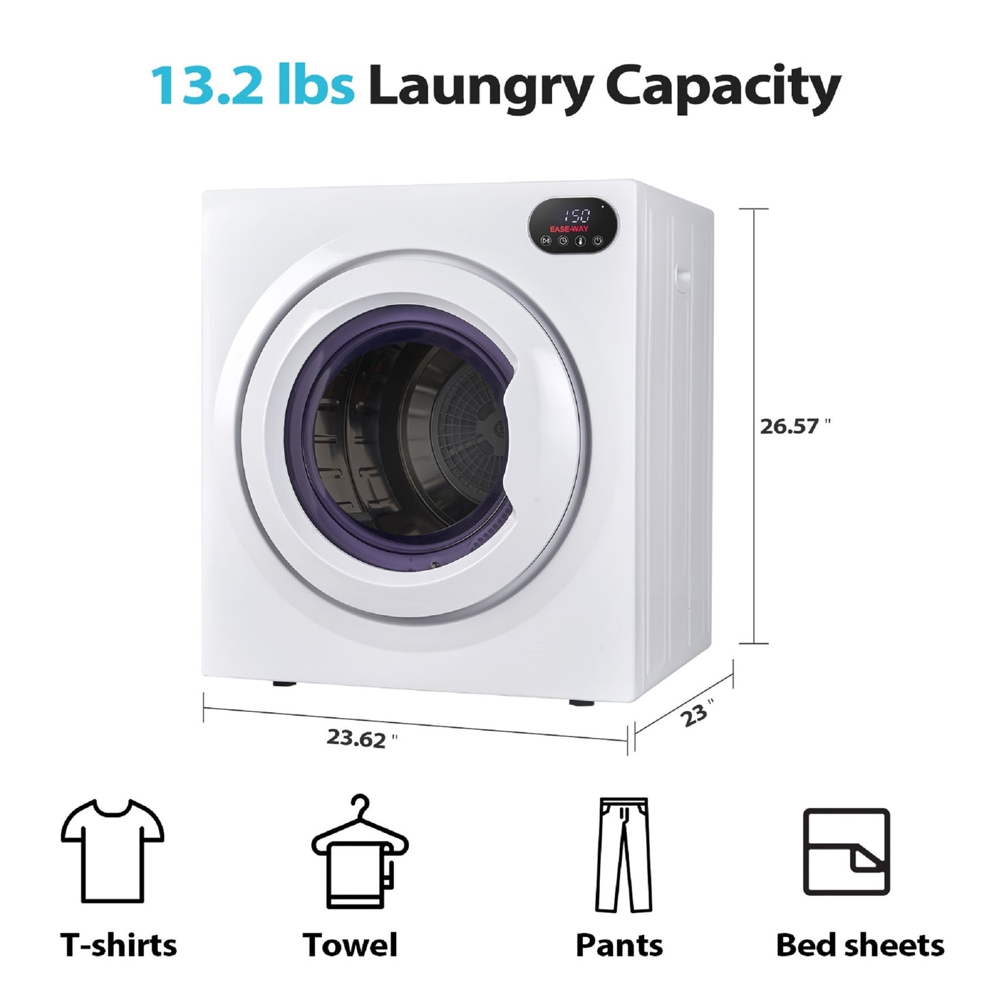 EASE-WAY Portable Clothes Dryer, 13.2 lbs Front Loading Portable Tumble Laundry Dryer with Screen Control Panel, Clothes Dryer Machine with Variety Drying Modes, White