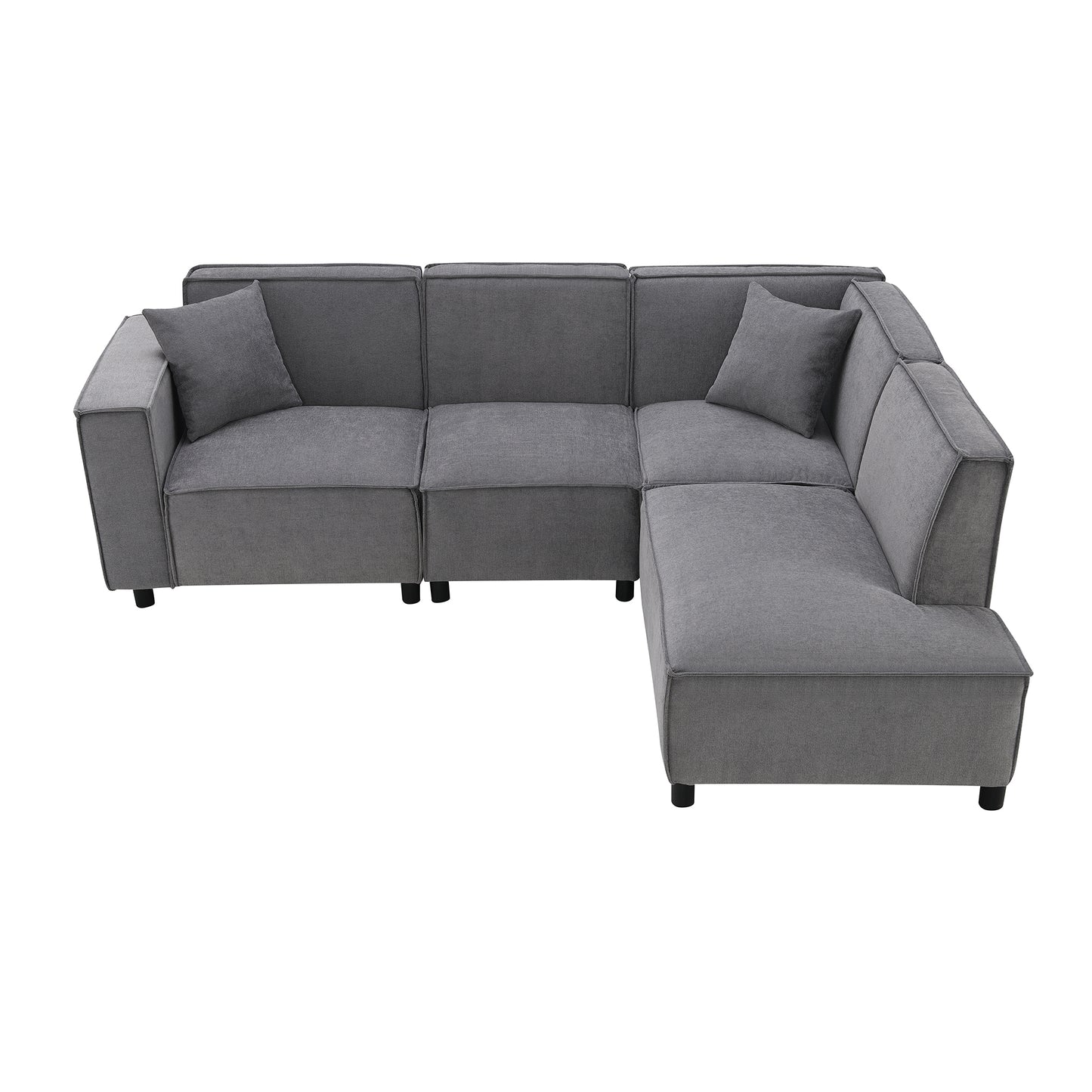 97*74" Modern Minimalist Style Sectional Sofa,L-shaped Couch Set with 2 Free pillows,5-seat Chenille Fabric Couch with Chaise Lounge for Living Room, Apartment, Office,2 Colors