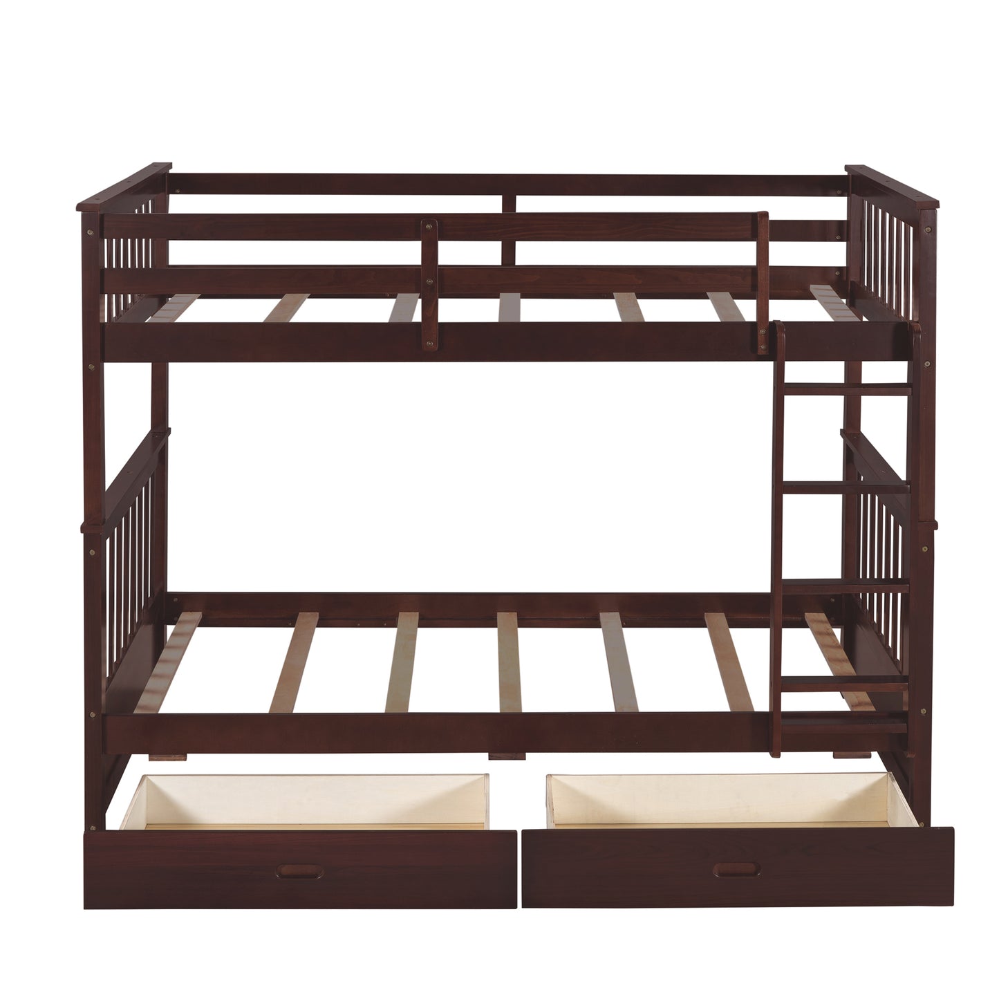 Twin Bunk Bed with Storage Drawers and Ladders in Espresso - Space-Efficient Solution