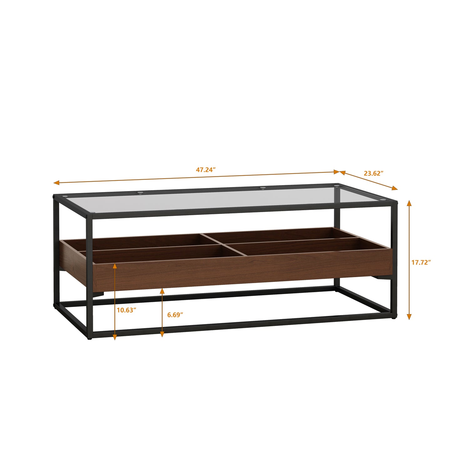 Sleek Glass Coffee Table with Storage Shelf and Metal Legs for Modern Living Rooms