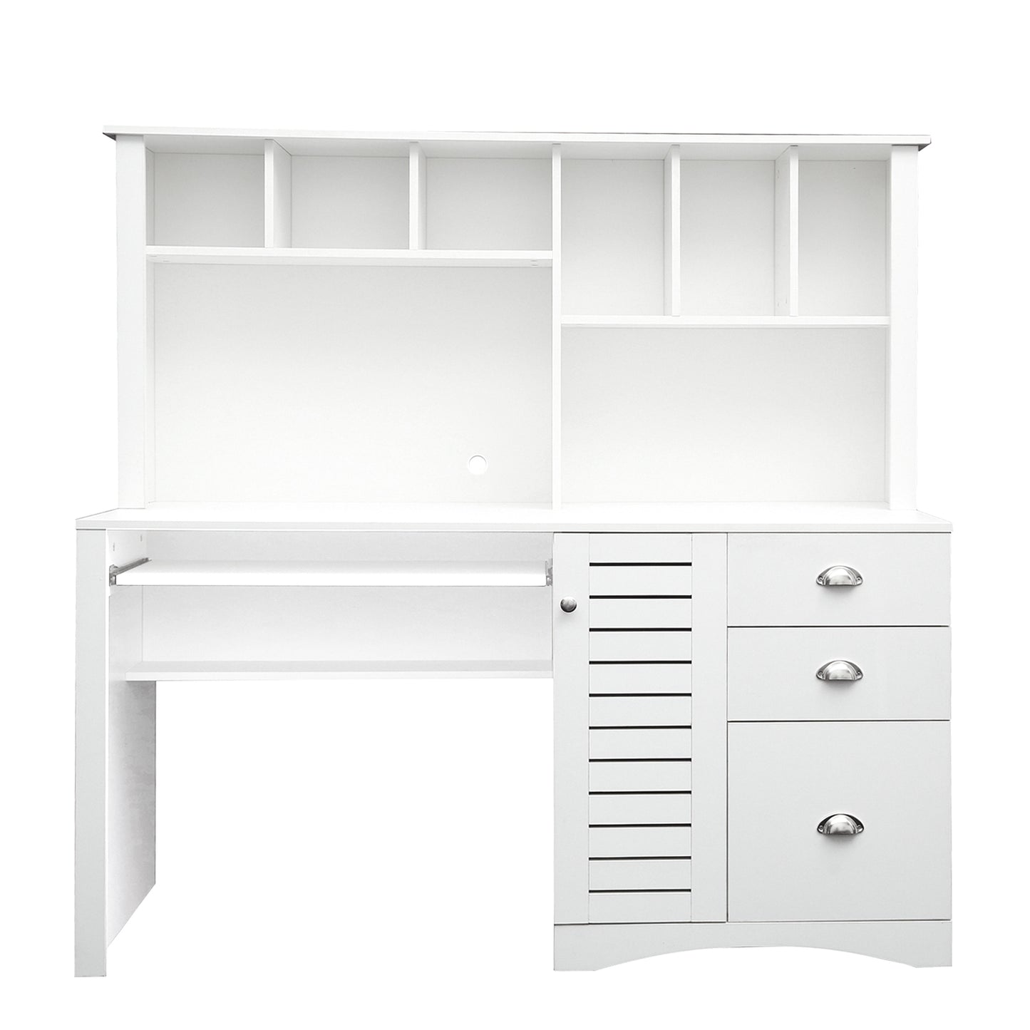 White Antique Home Office Desk with Hutch and Generous Storage Area