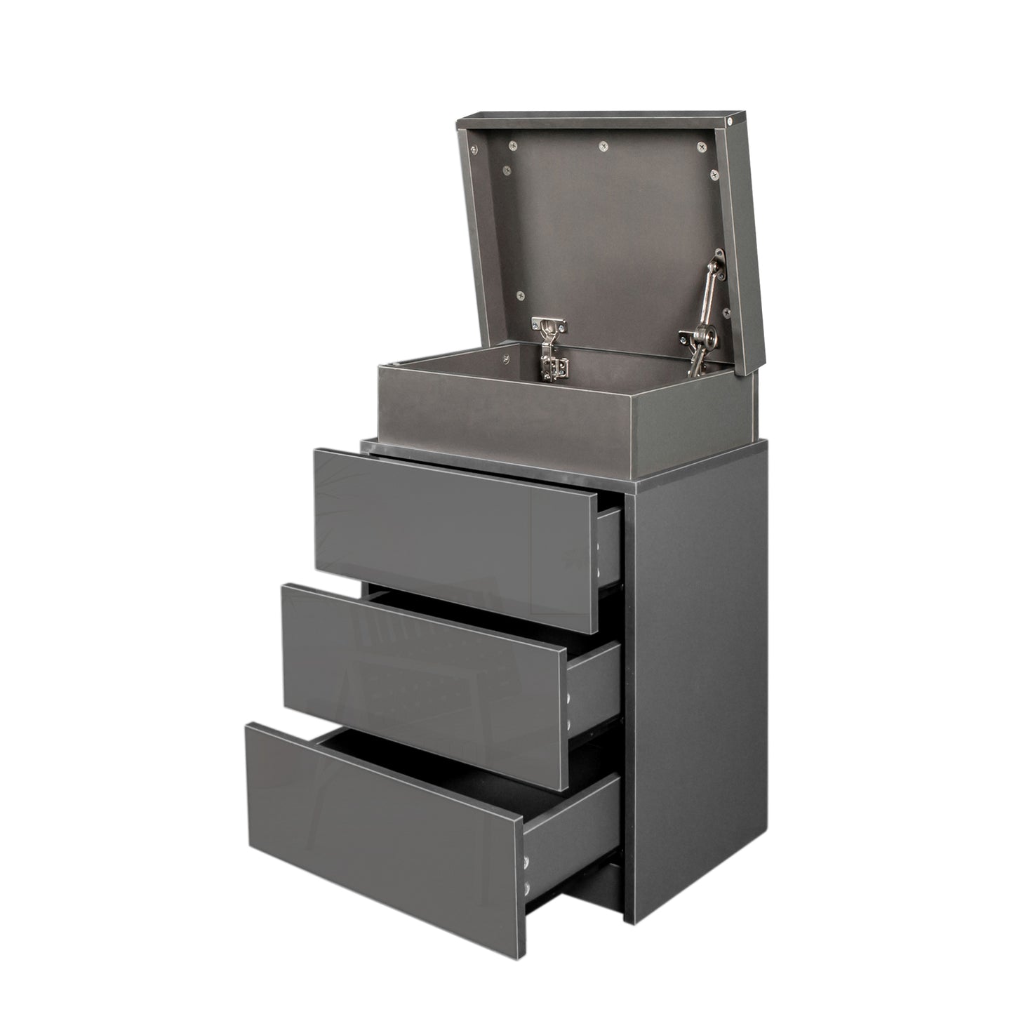 Modern Gray Nightstand with LED Lights and 3 Drawers