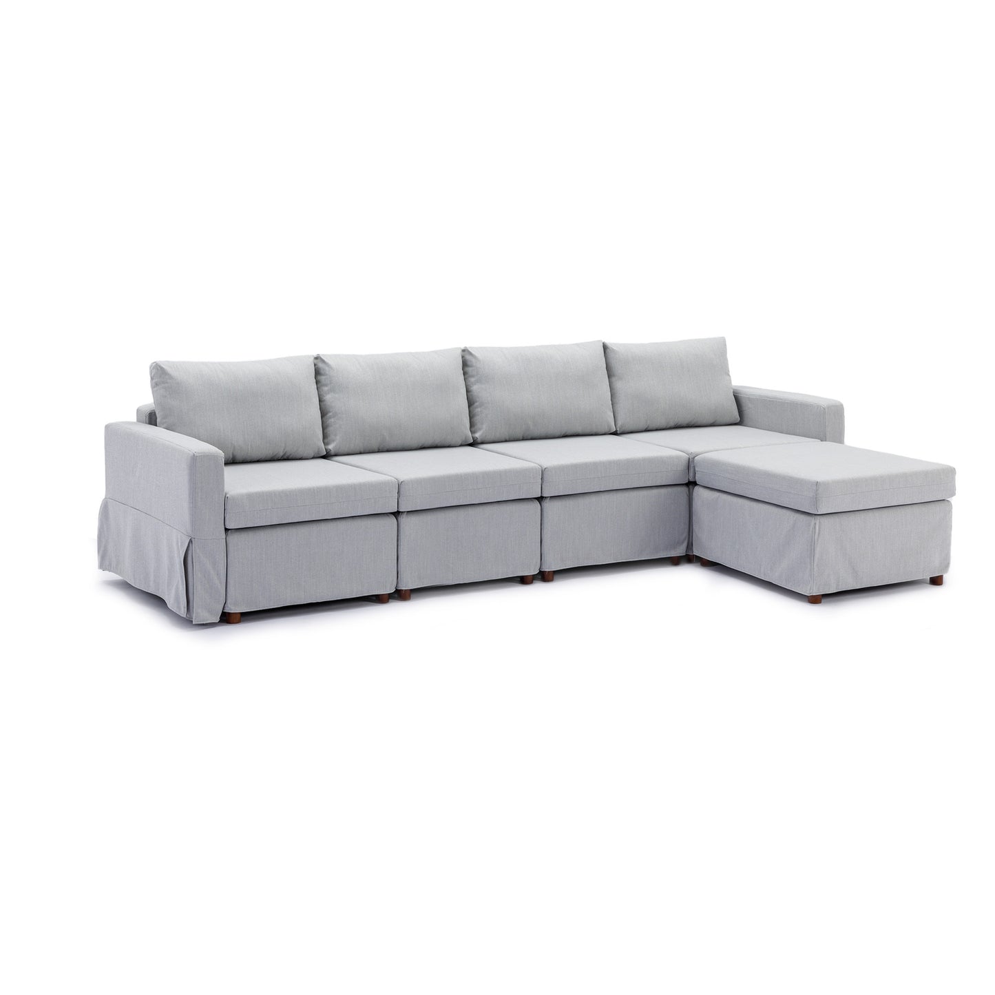 4-Seat Modern Light Grey Sectional Sofa Set with Ottoman and Washable Cushions