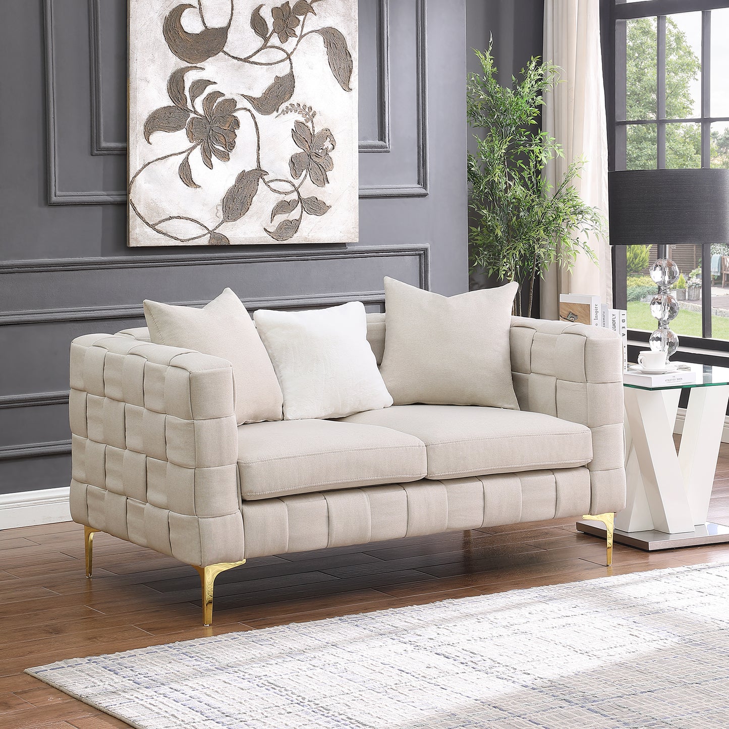 Contemporary Handcrafted Beige 2-Seater Weave Sofa