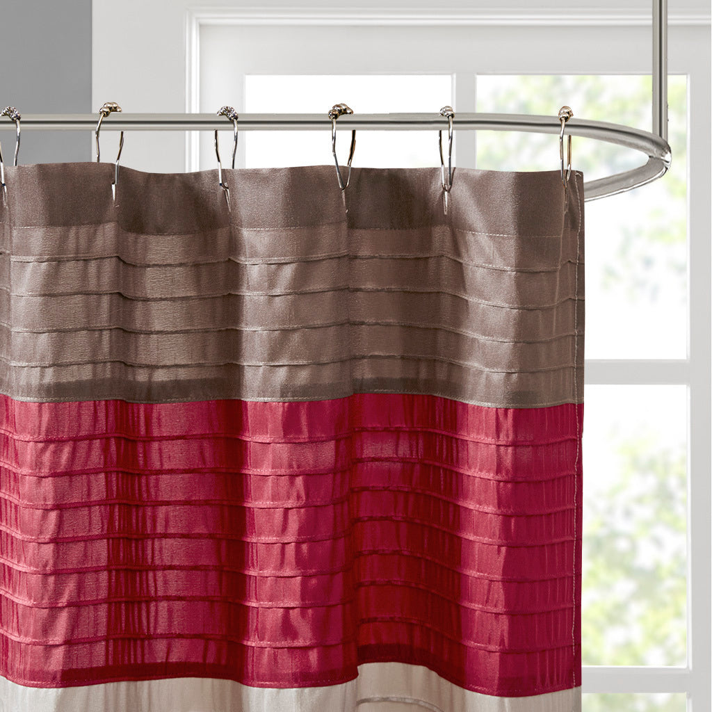 Elegant Crimson Faux Silk Shower Curtain with Pintuck Accents